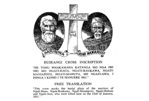 Pamphlet from Taranaki Museum with inscription of cross at site of No 3 Redoubt.