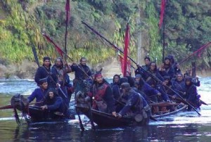 Warriors on the Whanganui River, a scene from the movie River Queen.