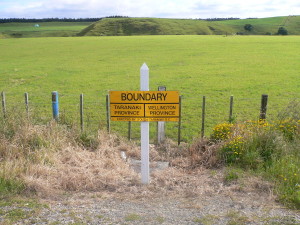 Boundary marker between former Wellington and Taranaki Provincial Governments (abolished 1876), just south of Patea.