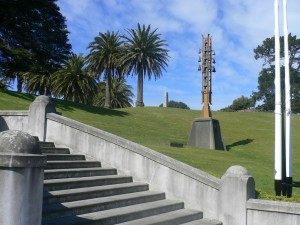 Memorial Steps commemorating the dead of the NZ Wars, Whanganui. Rutland Stockade site in the distance.