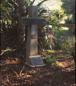 The cross at No 3 Redoubt, just out of Waitara, marking the site of the midnight attack of Te Ātiawa on the Redoubt, on 23 January 1861. 