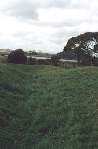 Rangiriri today showing remains of trenches used by Māori to defend against the British who attacked from the right of picture, and from the river behind the Pā.