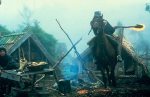 A photo from the movie UTU. The scene re-enacts the attack of the British Army on the village of Rangiaowhia in 1864.