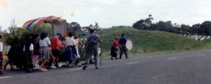 The people from Parihaka approach Pungarehu Primary, on the day of official proceedings. 