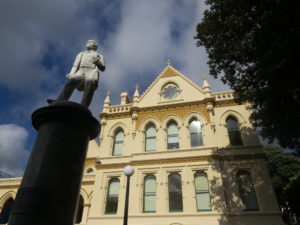 statue of John Ballance outside General Assembly Building, Wellington. Ballance was NZs Premier from 1891-1893.