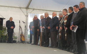 Rangikotuku addresses the tangata whenua during the powhiri, at the signing of the Te Ātiawa Deed of Settlement, Rangiatea, New Plymouth, 9 August 2014.